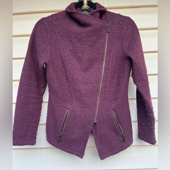 Halogen dark maroon diagonal zipper long sleeved sweater, side pockets, XS - Picture 5 of 9